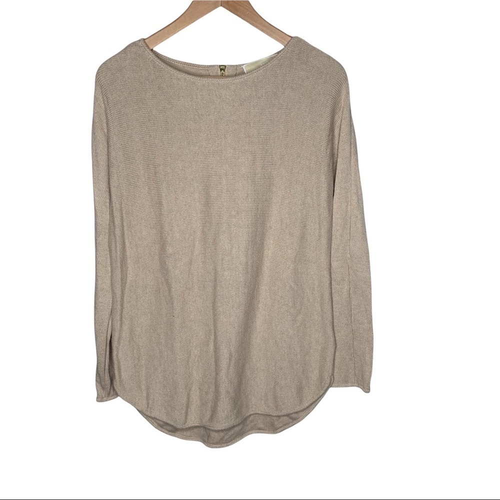 Michael Kors Womens Pullover Knit Sweater size small Exposed zipper tan